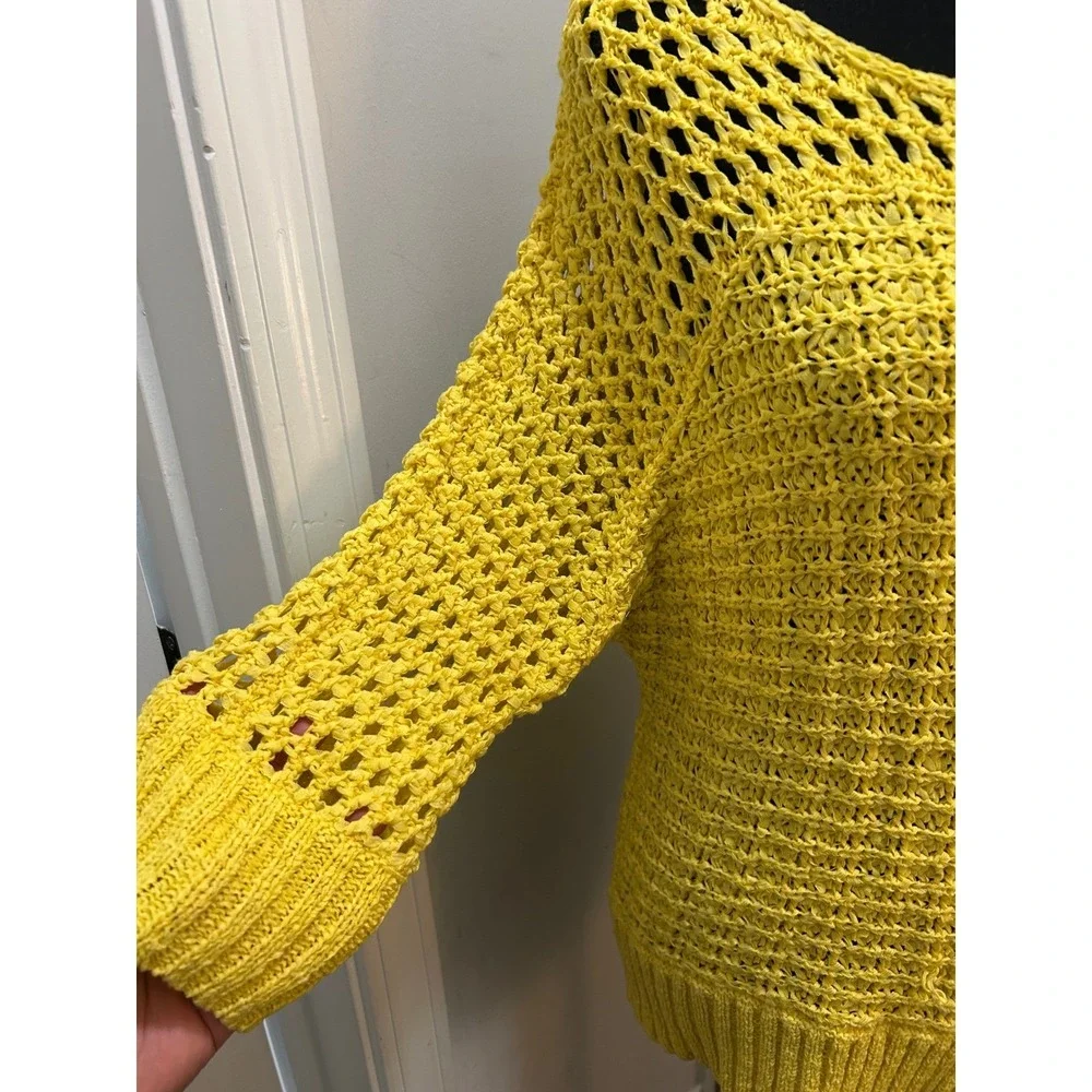 Calvin Klein Yellow Open Knit Boat Neck Sweater‎ 3/4 Sleeve Large